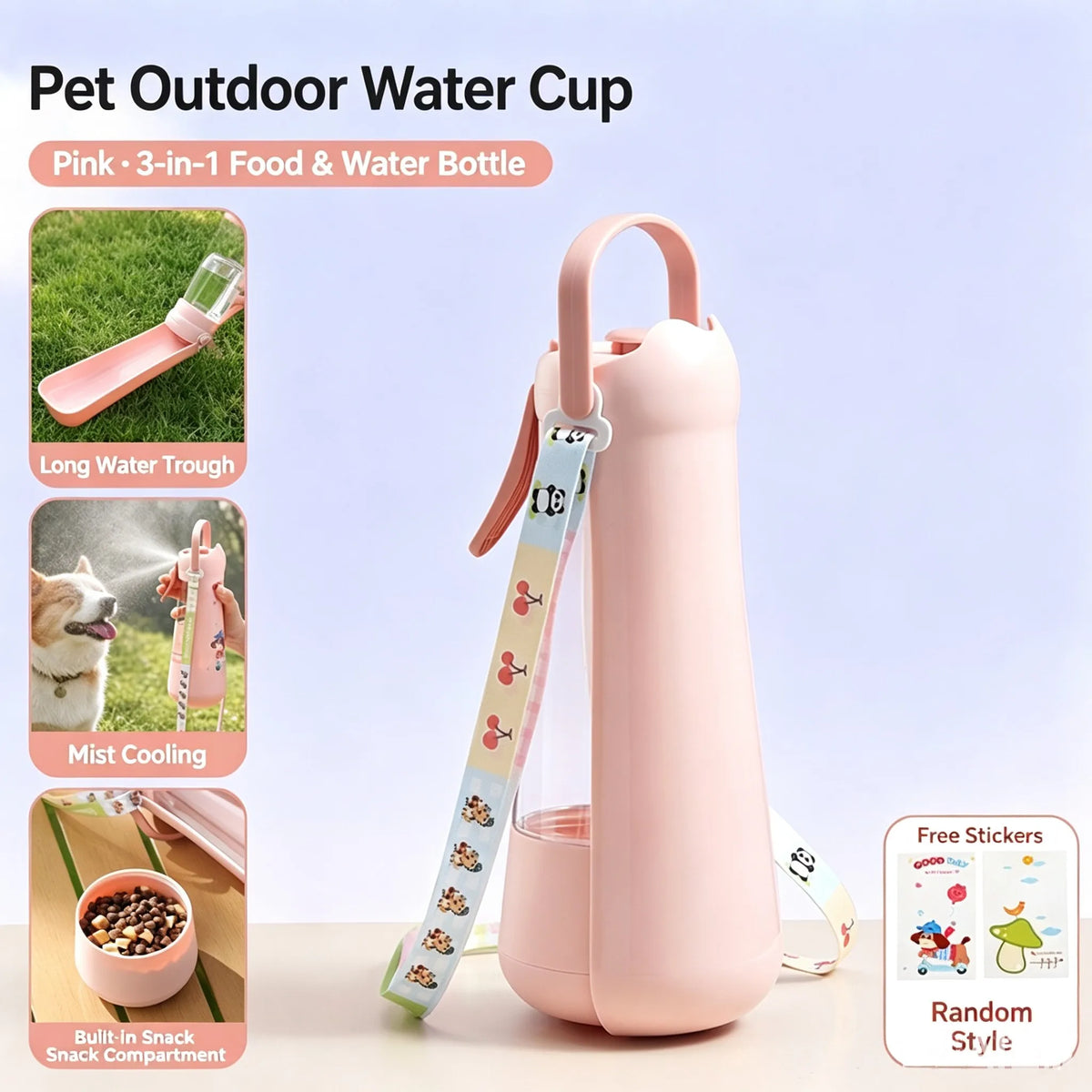 3-in-1 pet water bottle details and size