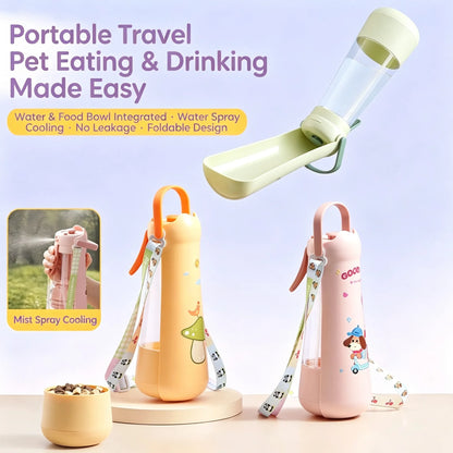 3-in-1 dog water bottle with drink, eat and spray functions