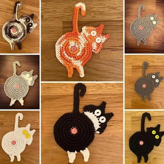 Knitted cat butt coaster, a funny gift for cat lovers