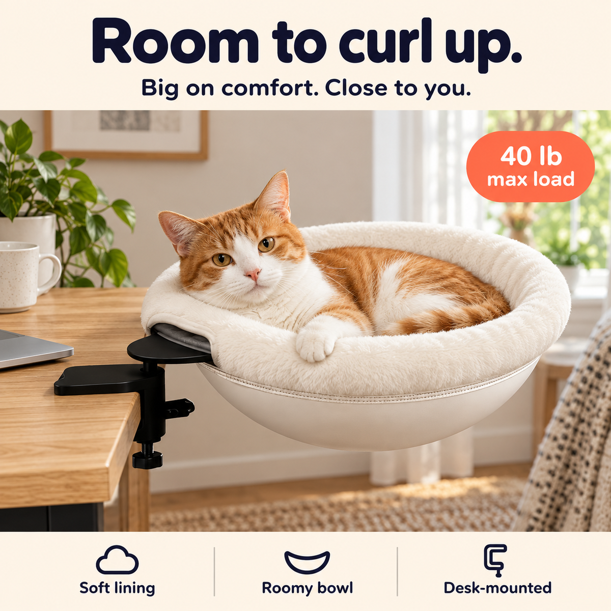 Clamp-on desk cat hammock features overview