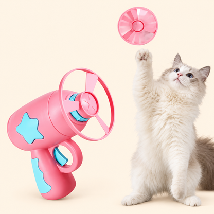 Cat toy disc launcher with colorful flying propeller discs
