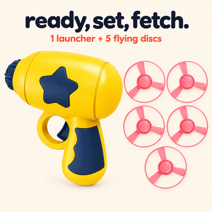 Cat fetch toy gun with flying saucer discs for indoor cat exercise