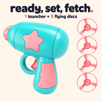 Blue flying disc launcher cat fetch toy