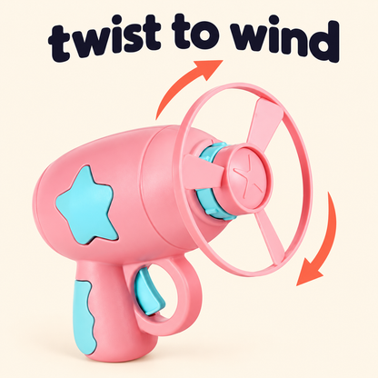 Pink flying disc launcher cat fetch toy