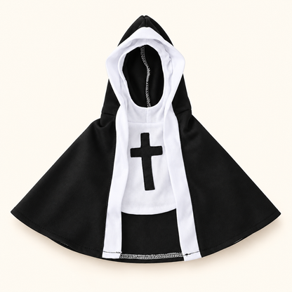Cat dressed as a nun in a pet nun habit costume for Halloween