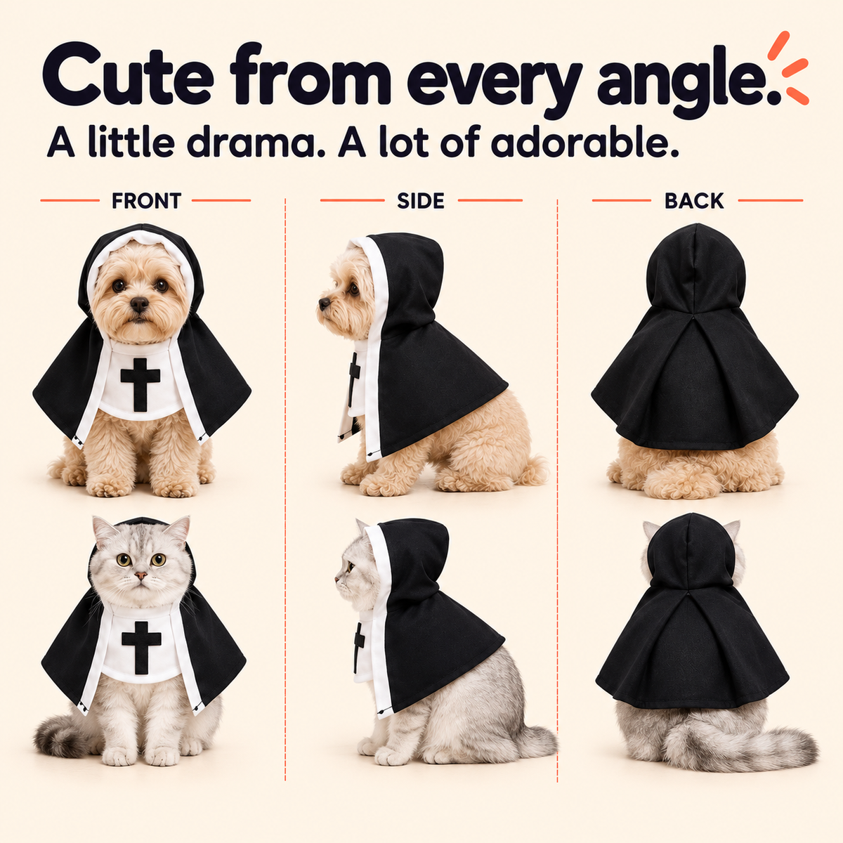 Nun costume for small dogs and cats, a funny pet Halloween outfit