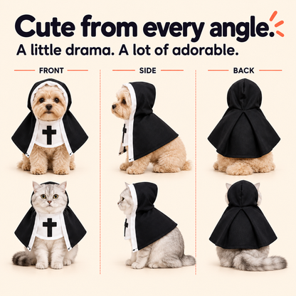 Nun costume for small dogs and cats, a funny pet Halloween outfit