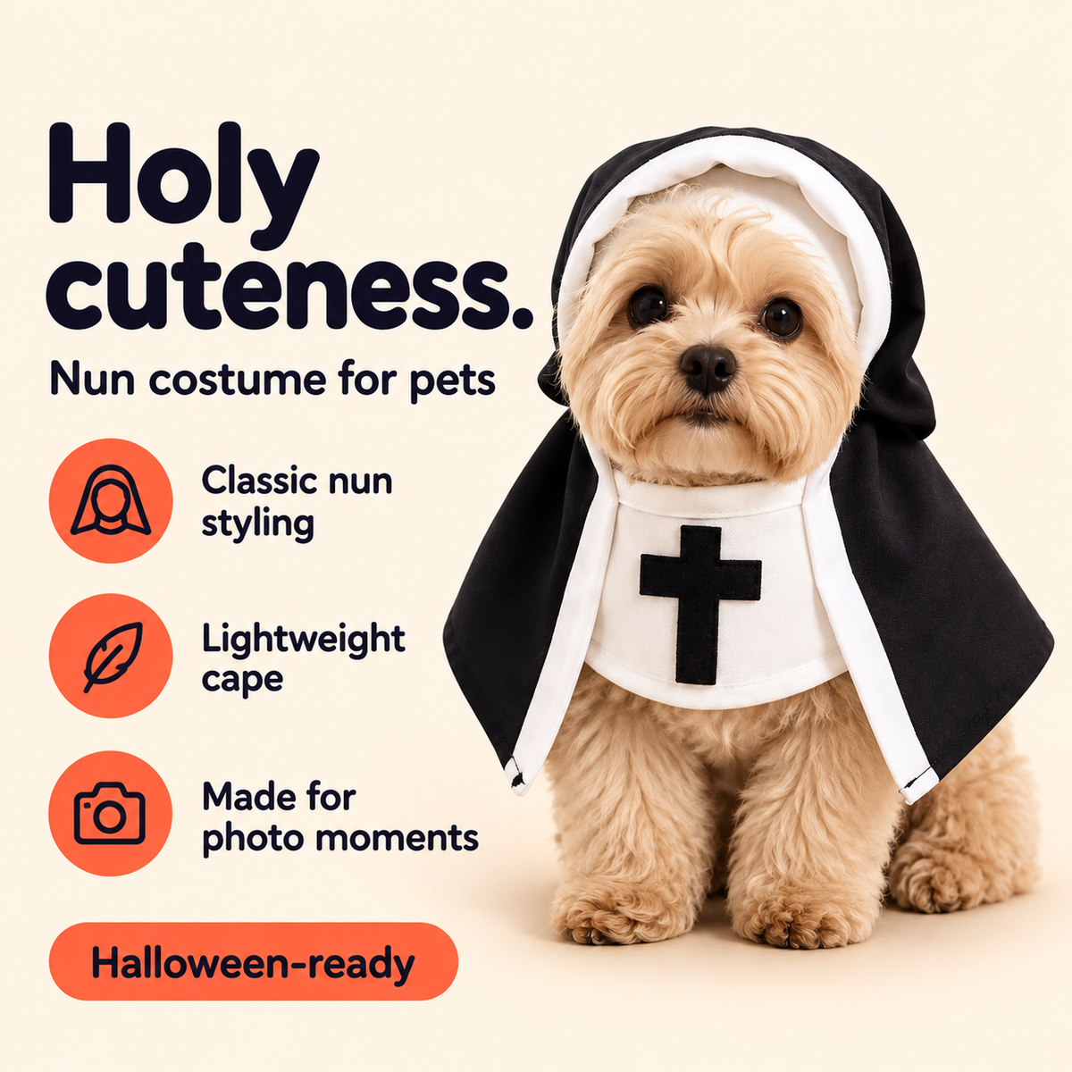 Funny cat nun costume for Halloween photos and costume parties