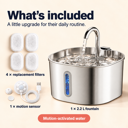 Cat water fountain kit with filters and stainless steel top
