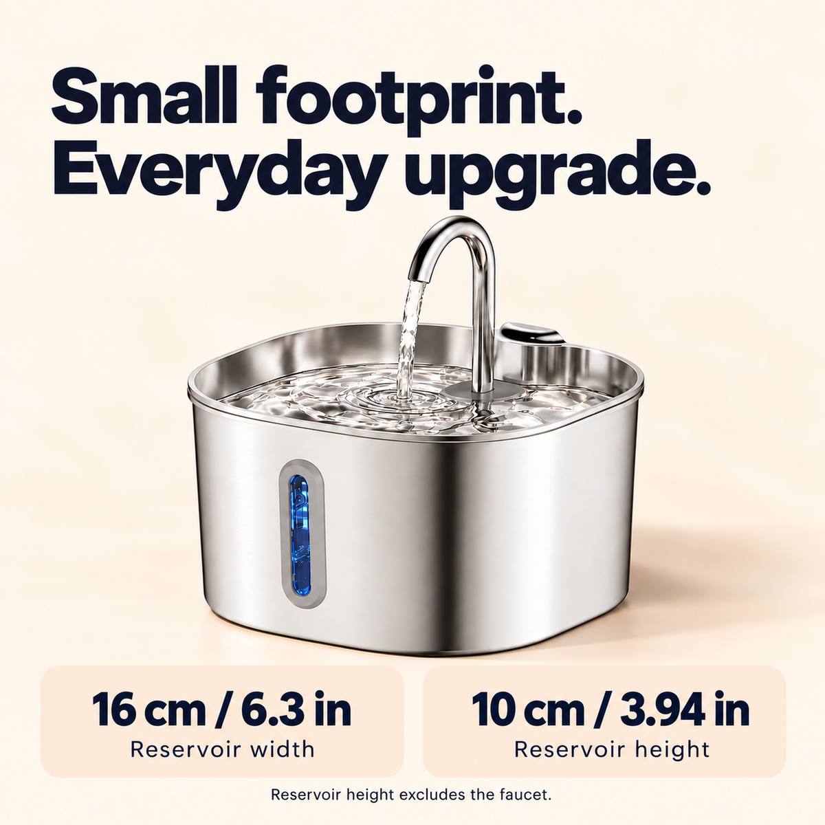 Cat water fountain size and dimensions, 2.2L capacity