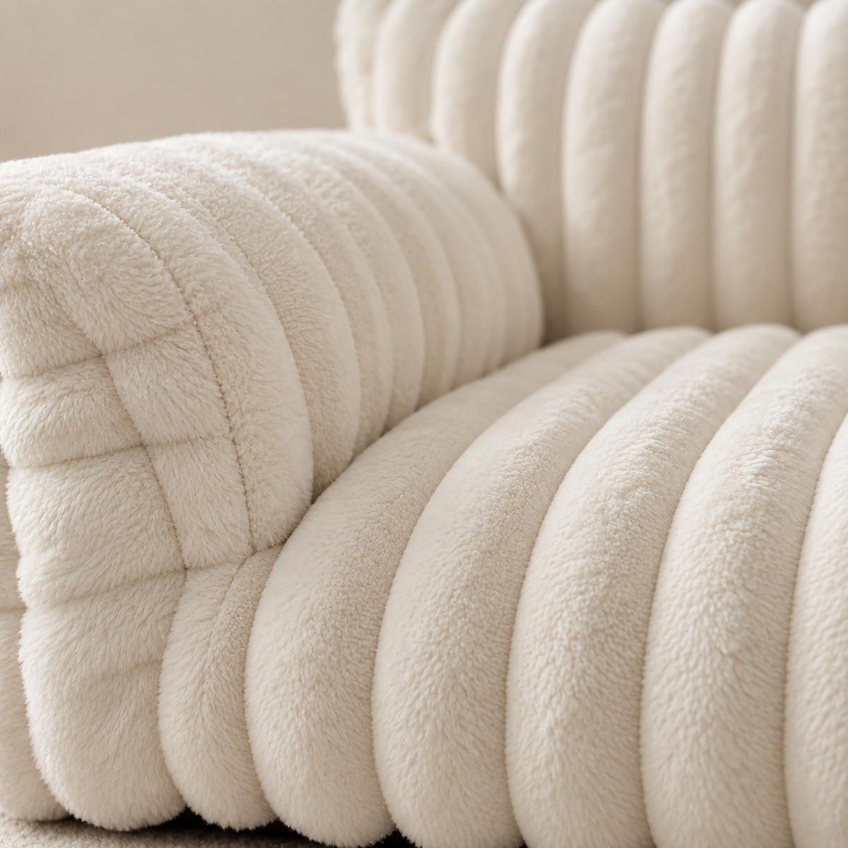 Close-up of soft plush fabric on the cream cat sofa bed