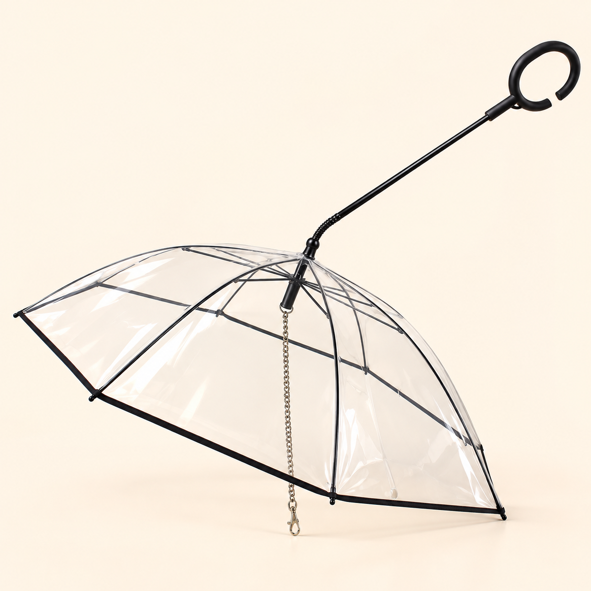 Transparent dome dog rain umbrella that keeps small dogs dry on walks