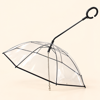 Transparent dome dog rain umbrella that keeps small dogs dry on walks
