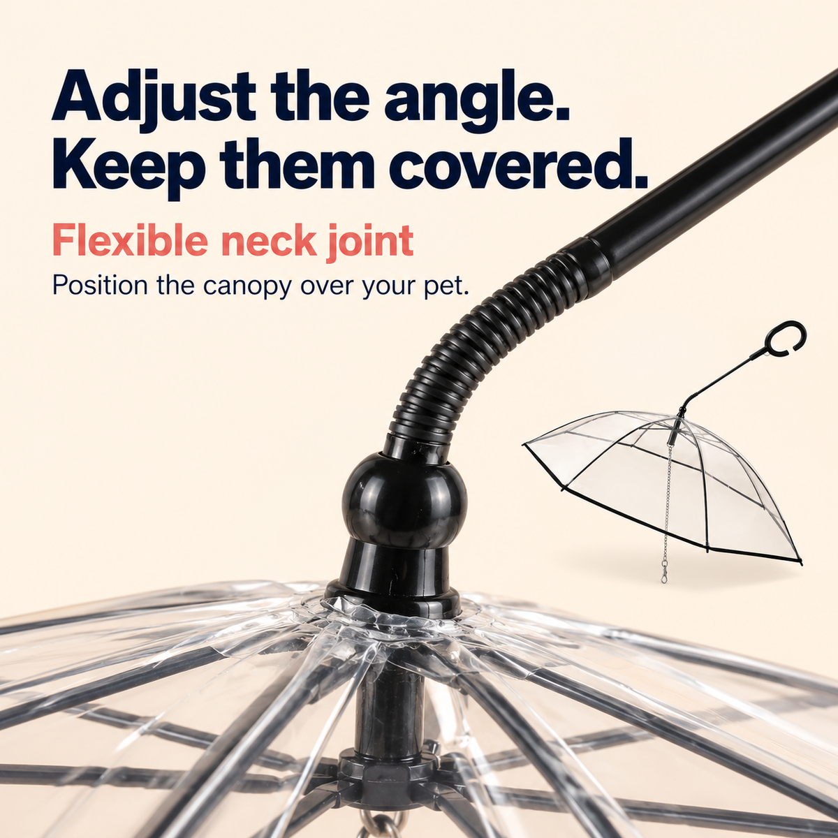 Clear pet umbrella leash for small dogs and puppies, a rainy day dog walking accessory