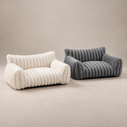 Plush pet sofa bed in cream and gray