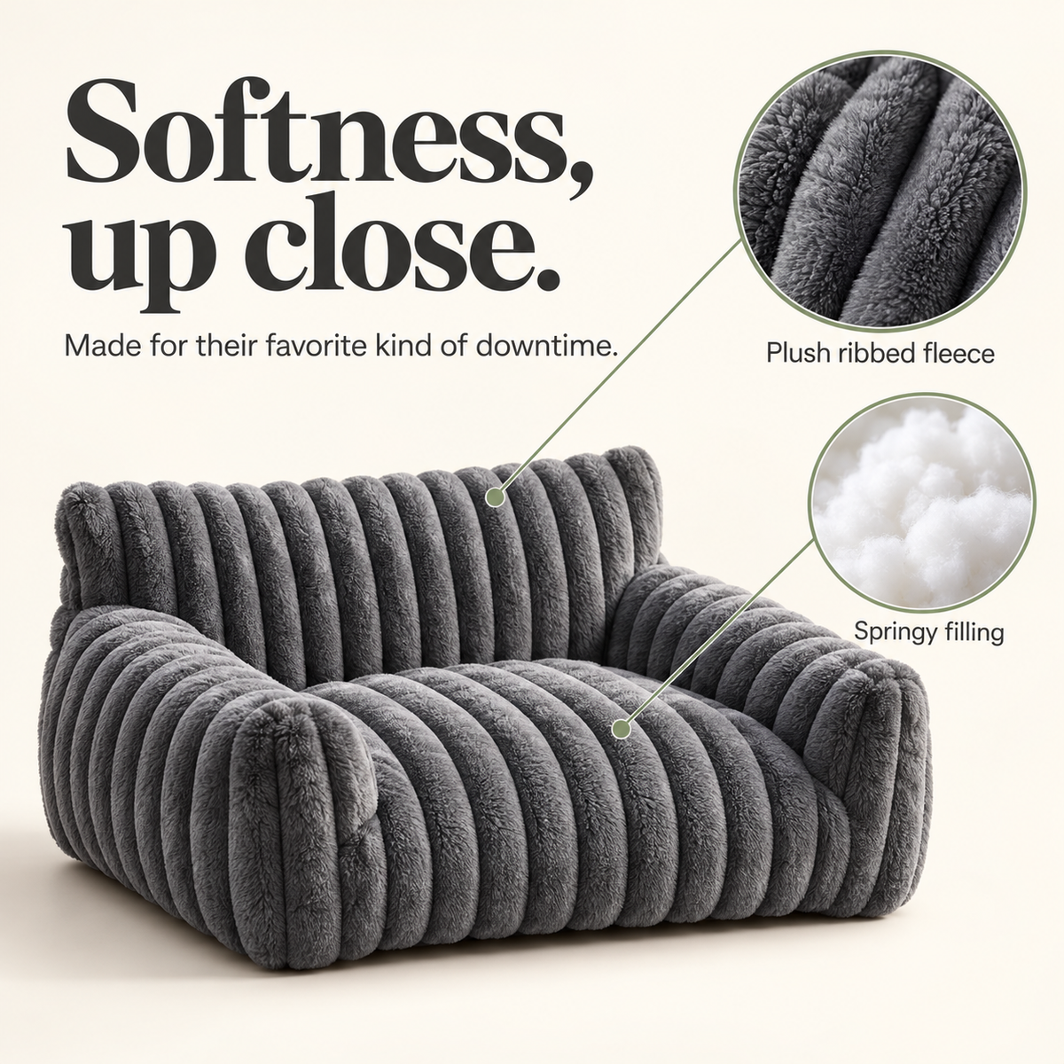 Pet sofa bed materials and plush fabric details